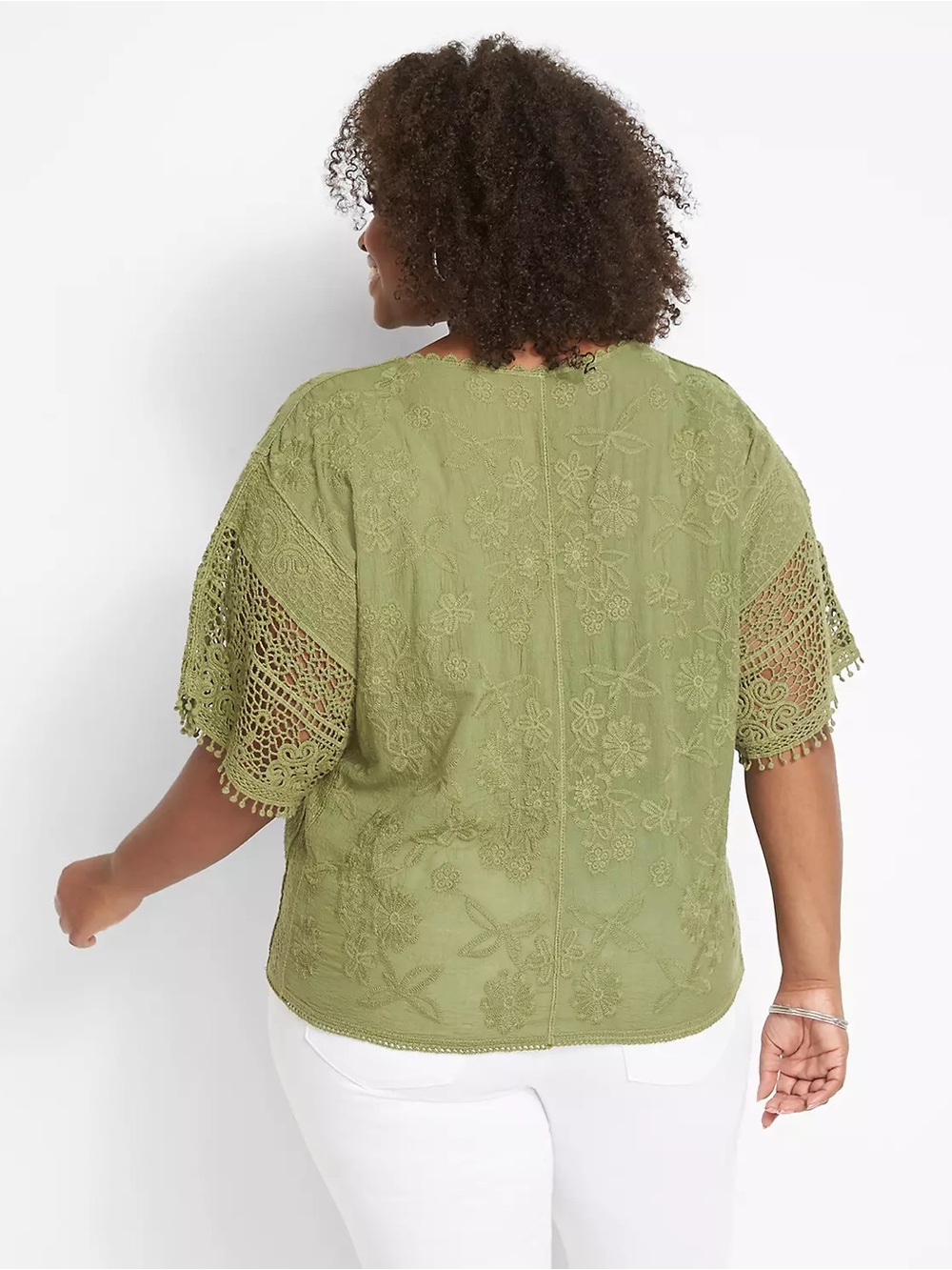 Plus Size 26 28 Crochet Olive Green Tie Top Cotton Casual Lane Bryant New NWT - Picture 3 of 10